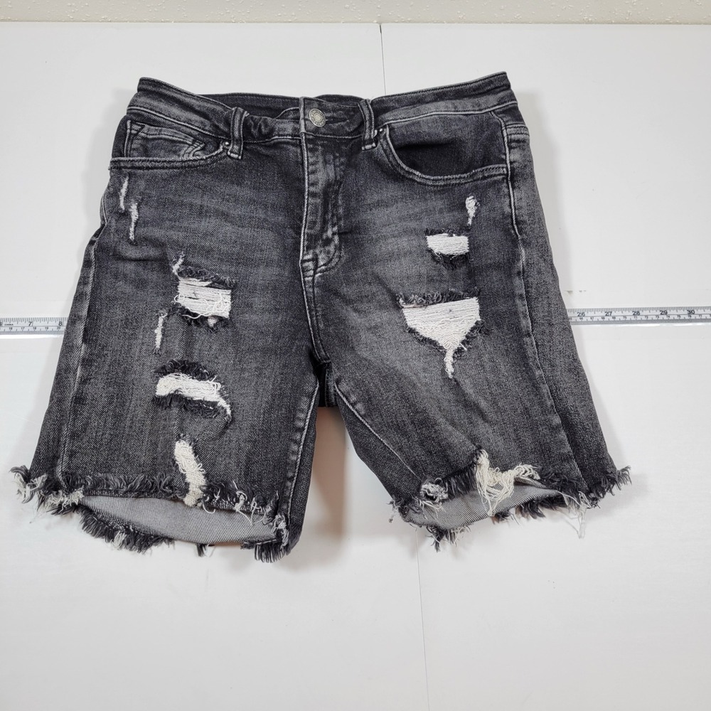Risen Denim Shorts Womens Medium Black Excellent Distressed Raw Hem RDS1313